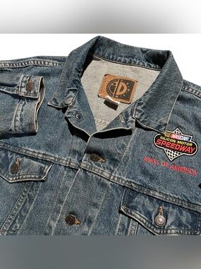 Vtg International Denim NASCAR Silicon Motor Speedway Embroiled Men’s Size 2XL
